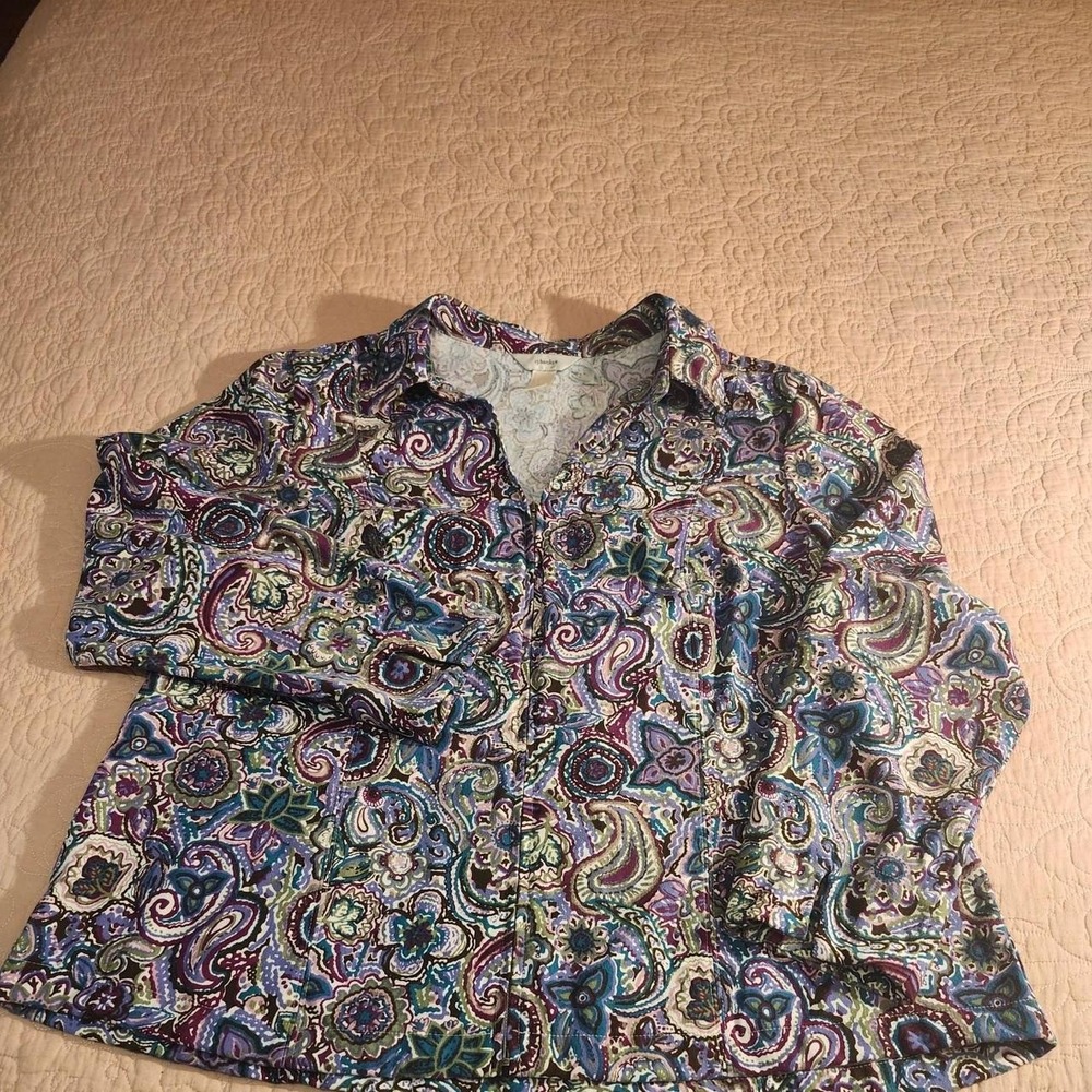 CJ Banks Paisley Blazer Zipper Front Purple Multi Boho Jacket Womens XXL 2X